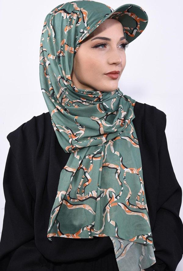 Nowa Scarf Şapkalı Desenli Şal Yeşil - Image 1