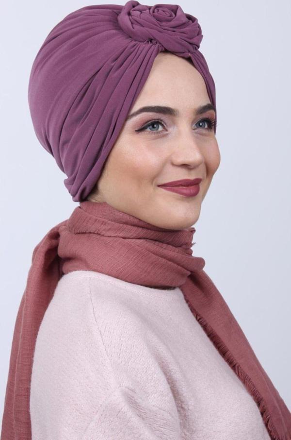 Nowa Scarf Çift Yönlü Güllü Düğüm Bone Koyu Gül Kurusu - Image 1