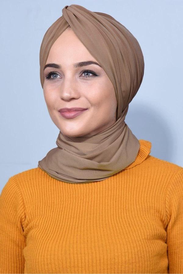 Nowa Scarf Şallı Düğüm Bone Taba - Image 1