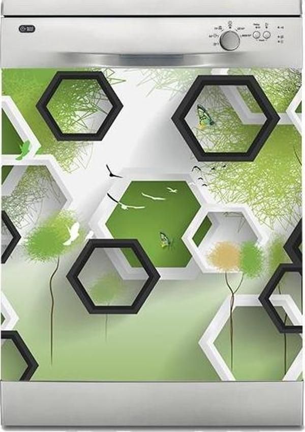 Bulaşık Makinesi Sticker Kaplama Beyaz Eşya Kaplama Yeşil Altıgen - Image 1