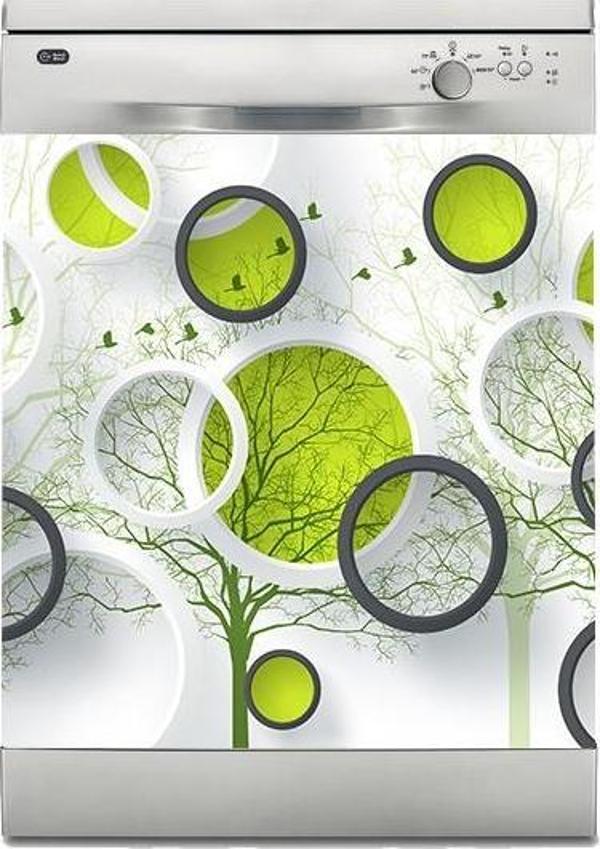 Bulaşık Makinesi Sticker Kaplama Beyaz Eşya Kaplama Yeşil Yuvarlak Design - Image 1