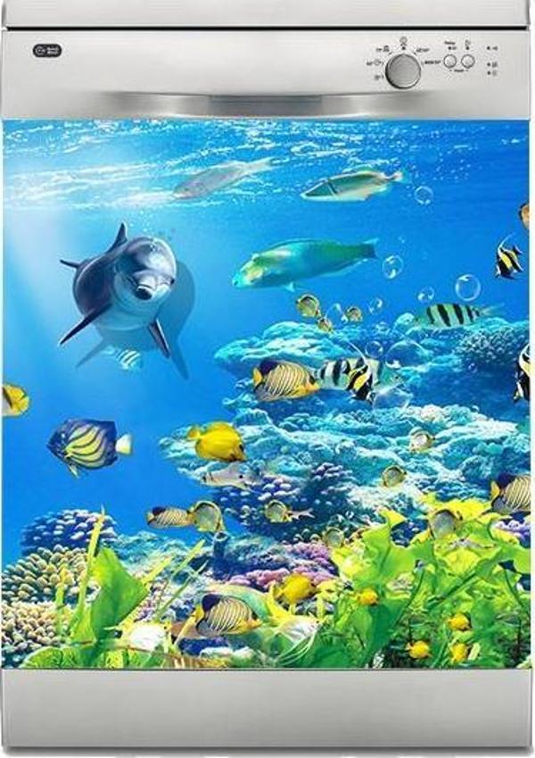 Bulaşık Makinesi Sticker Kaplama Beyaz Eşya Kaplama Yunus Balığı - Image 1