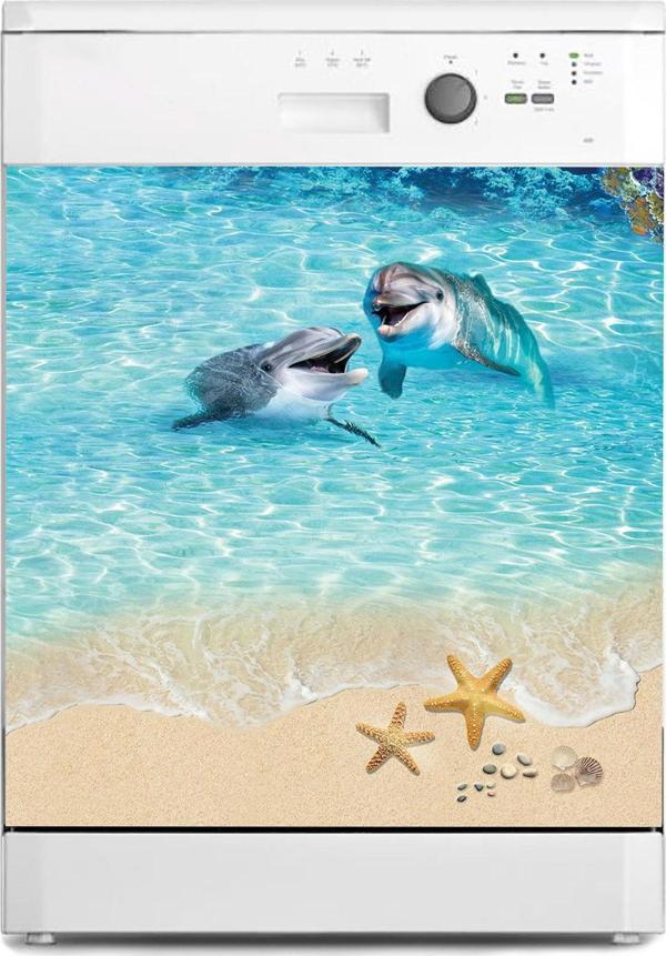 Bulaşık Makinesi Sticker Kaplama Beyaz Eşya Kaplama Yunus Balığı Deniz - Image 1