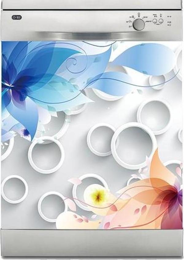 Bulaşık Makinesi Sticker Kaplama Beyaz Eşya Kaplama Yuvarlak Desen Çiçek - Image 1