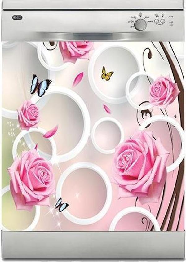 Bulaşık Makinesi Sticker Kaplama Beyaz Eşya Kaplama Yuvarlak Gül - Image 1