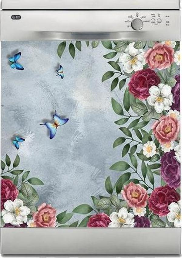 Bulaşık Makinesi Sticker Kaplama Beyaz Eşya Kaplama Zarif Çiçek - Image 1