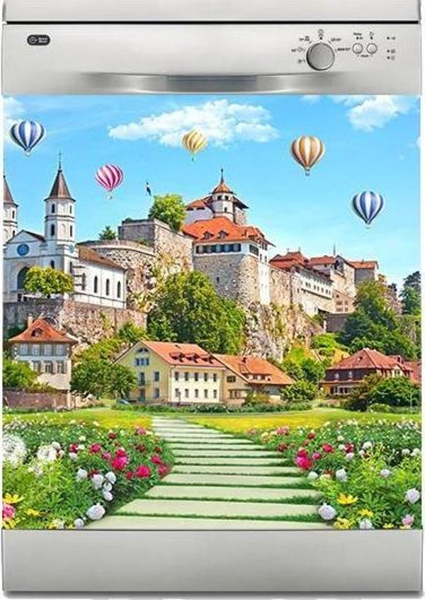 Bulaşık Makinesi Sticker Kaplama Beyaz Eşya Kaplama Bahçeli Saray Balon - Image 1
