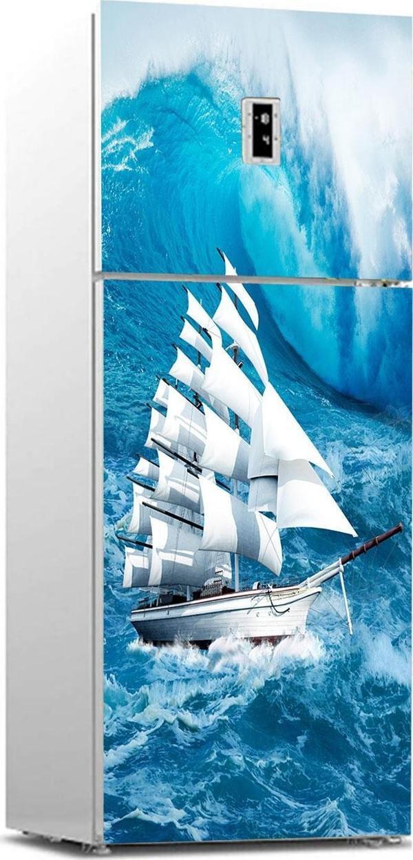 Buzdolabı Sticker Kaplama Dolap Kaplama Etiketi Yelkenli Deniz - Image 1