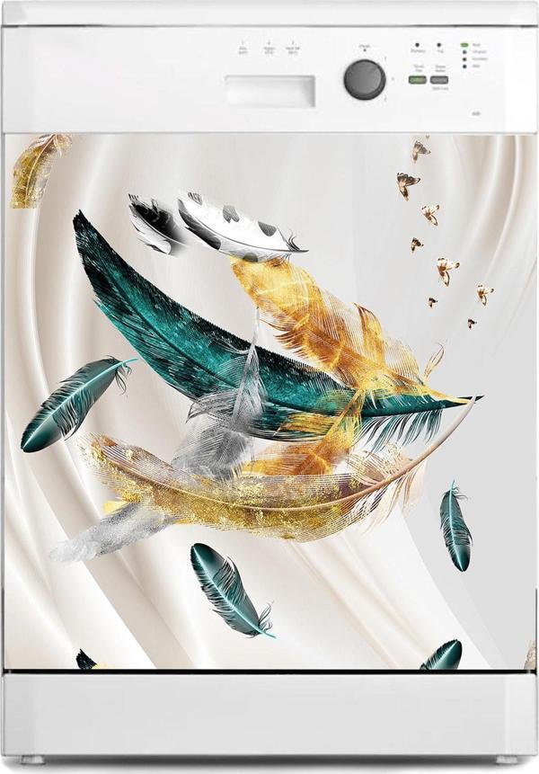 Bulaşık Makinesi Sticker Kaplama Beyaz Eşya Kaplama Renkli Tüyler - Image 1