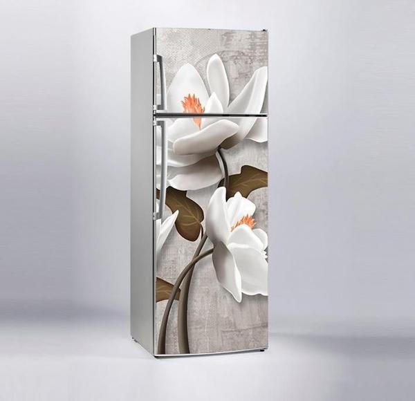 Buzdolabı Sticker Kaplama Dolap Kaplama Etiketi 3D Beyaz Çiçek - Image 1