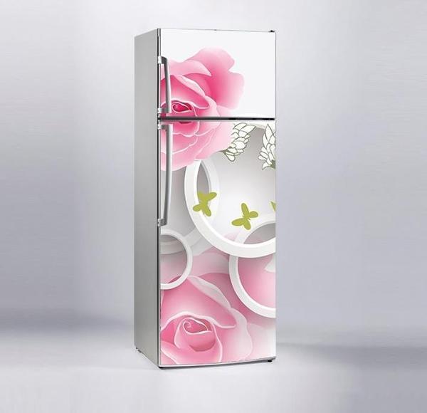 Buzdolabı Sticker Kaplama Dolap Kaplama Etiketi 3D Beyaz Halka Gül - Image 1