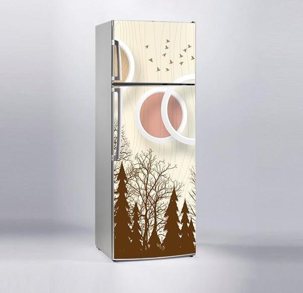 Buzdolabı Sticker Kaplama Dolap Kaplama Etiketi Kahverengi Ağaç Daire - Image 1