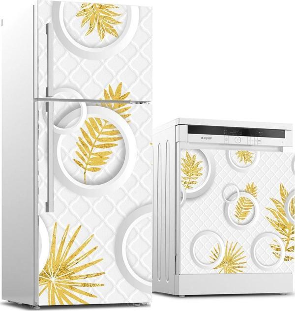 Buzdolabı ve Bulaşık Makinası Beyaz Eşya Sticker Kaplama 3D Altın Yaprak - Image 1