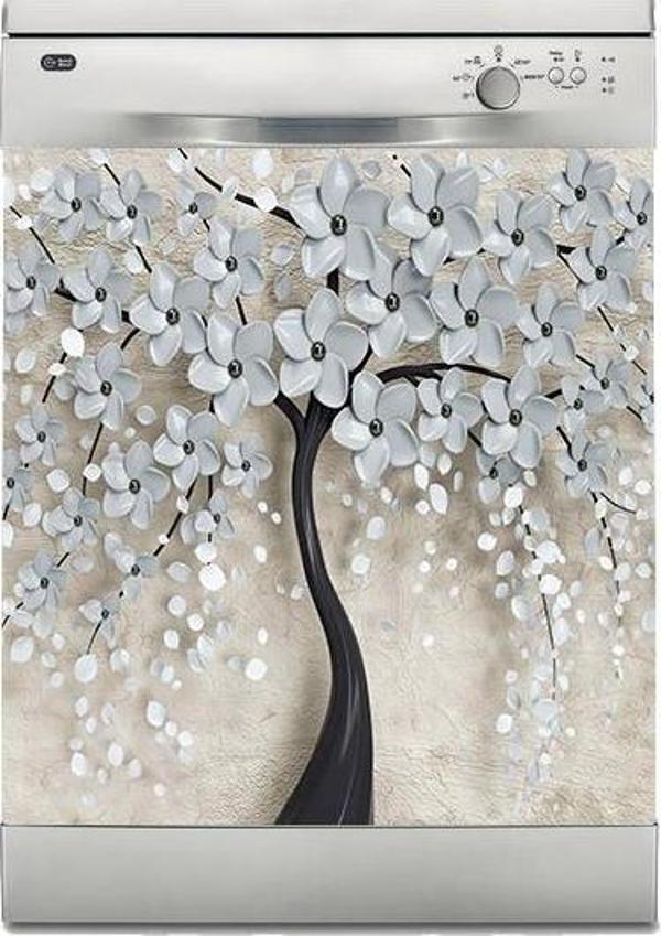 Bulaşık Makinesi Sticker Kaplama Beyaz Eşya Kaplama 3D Ağaç Gri - Image 1