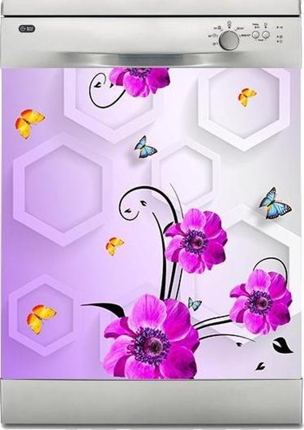 Bulaşık Makinesi Sticker Kaplama Beyaz Eşya Kaplama 3D Altigen Mor Çiçek - Image 1