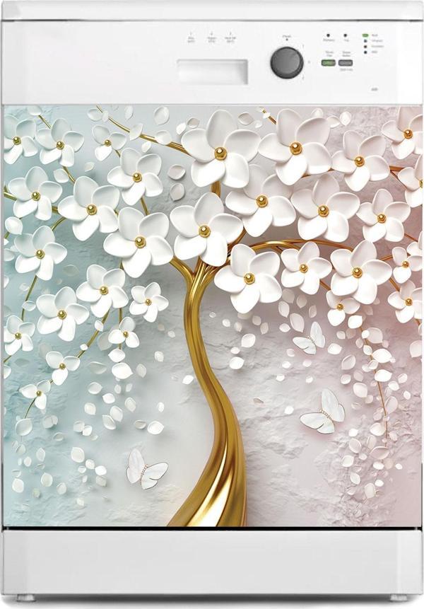 Bulaşık Makinesi Sticker Kaplama Beyaz Eşya Kaplama 3d Altın Ağaç - Image 1