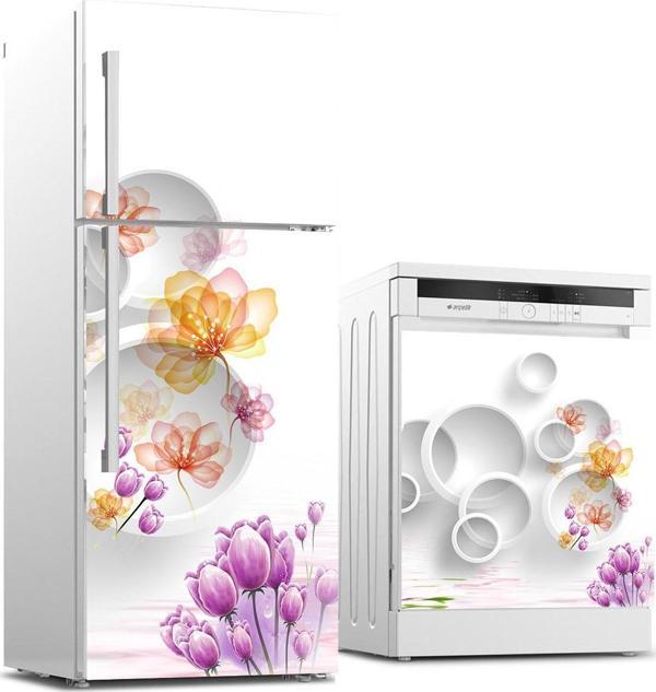Buzdolabı ve Bulaşık Makinası Beyaz Eşya Sticker Kaplama 3D Beyaz Daire Çiçek - Image 1