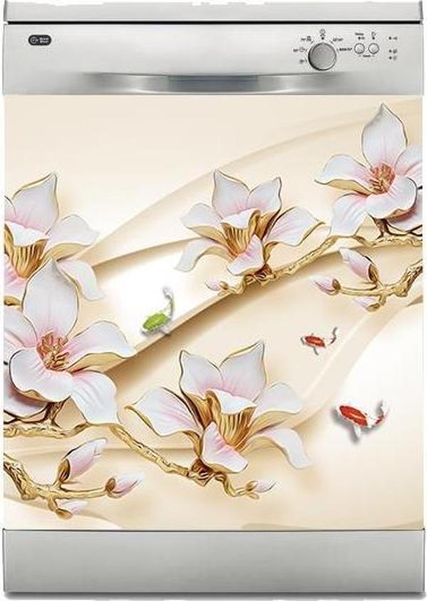 Bulaşık Makinesi Sticker Kaplama Beyaz Eşya Kaplama 3D Balıklar Gül - Image 1