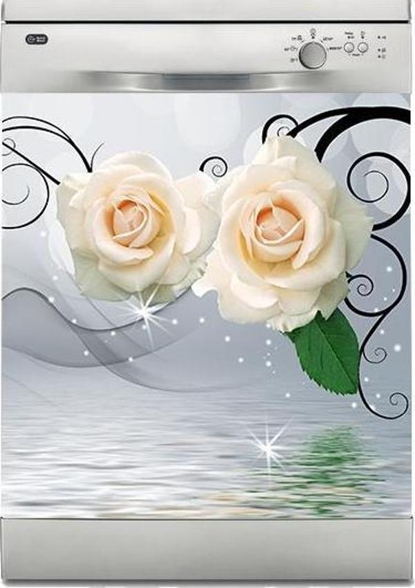 Bulaşık Makinesi Sticker Kaplama Beyaz Eşya Kaplama 3D Bej Gül - Image 1