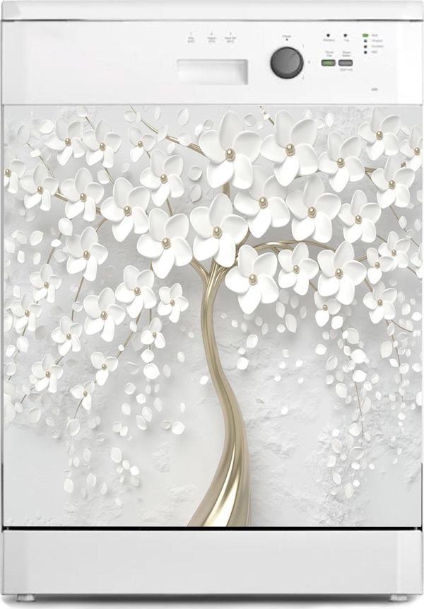 Bulaşık Makinesi Sticker Kaplama Beyaz Eşya Kaplama 3d Beyaz Ağaç 1 - Image 1