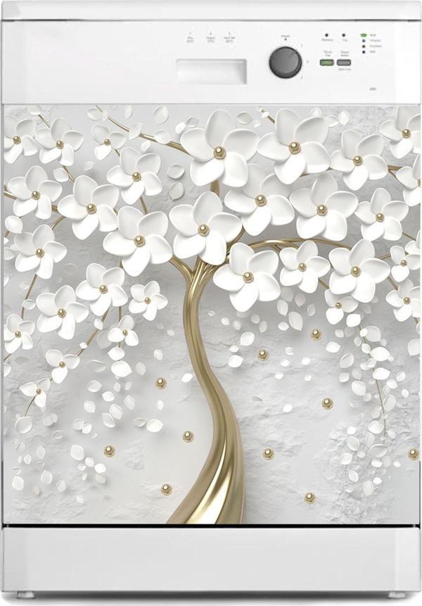 Bulaşık Makinesi Sticker Kaplama Beyaz Eşya Kaplama 3d Beyaz Ağaç 2 - Image 1