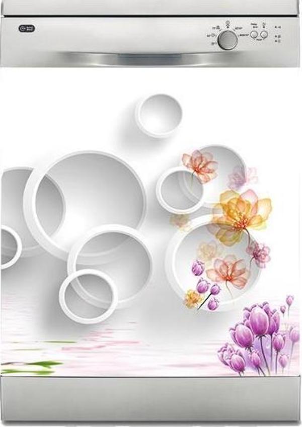 Bulaşık Makinesi Sticker Kaplama Beyaz Eşya Kaplama 3D Beyaz Daire Çiçek - Image 1