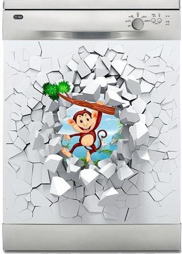 Bulaşık Makinesi Sticker Kaplama Beyaz Eşya Kaplama Şirin Maymun - Image 1