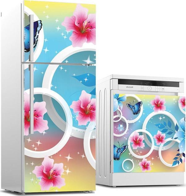 Buzdolabı ve Bulaşık Makinası Beyaz Eşya Sticker Kaplama 3D Çiçek Yuvarlak - Image 1