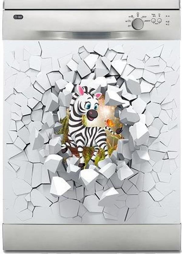 Bulaşık Makinesi Sticker Kaplama Beyaz Eşya Kaplama Şirin Zebra - Image 1