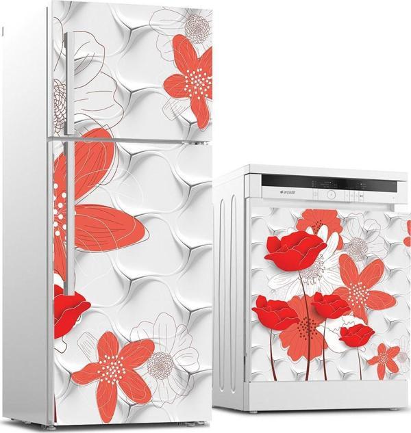 Buzdolabı ve Bulaşık Makinası Beyaz Eşya Sticker Kaplama 3D Dekor Çiçek - Image 1