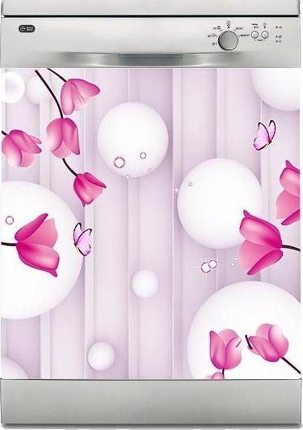 Bulaşık Makinesi Sticker Kaplama Beyaz Eşya Kaplama 3D Çiçek Kelebek - Image 1