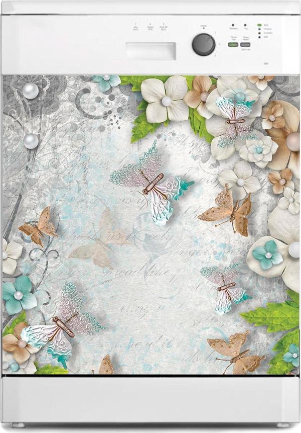 Bulaşık Makinesi Sticker Kaplama Beyaz Eşya Kaplama 3d Çiçek Kelebekler - Image 1