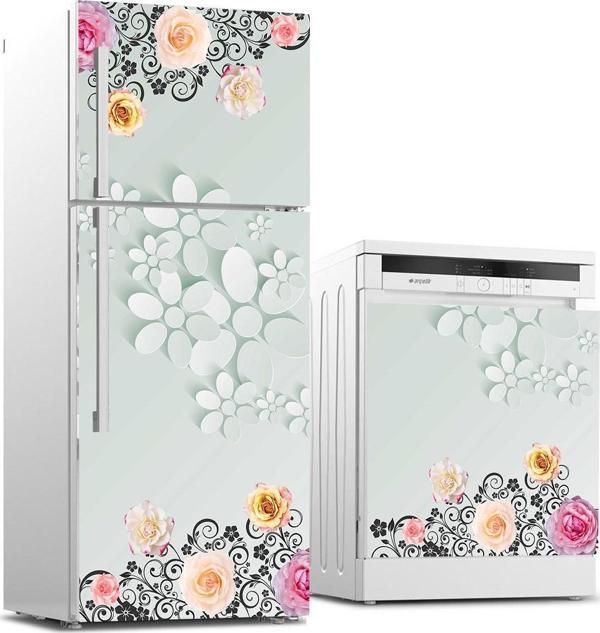 Buzdolabı ve Bulaşık Makinası Beyaz Eşya Sticker Kaplama 3D Flowers - Image 1