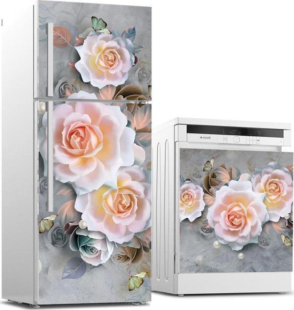 Buzdolabı ve Bulaşık Makinası Beyaz Eşya Sticker Kaplama 3D Gül - Image 1