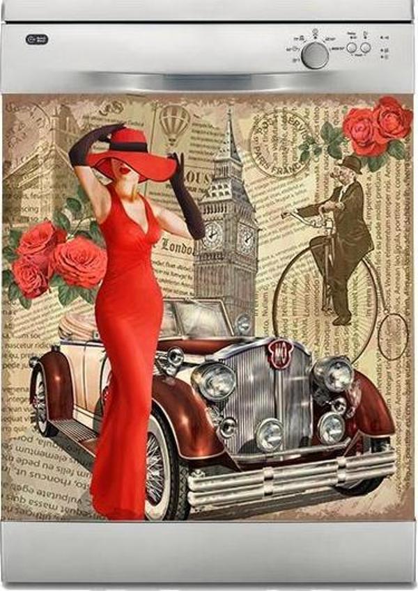 Bulaşık Makinesi Sticker Kaplama Beyaz Eşya Kaplama Kırmızı Elbise Kadın - Image 1