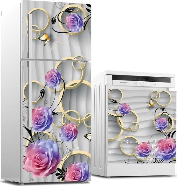 Buzdolabı ve Bulaşık Makinası Beyaz Eşya Sticker Kaplama 3d Gül Yuvarlak - Image 1