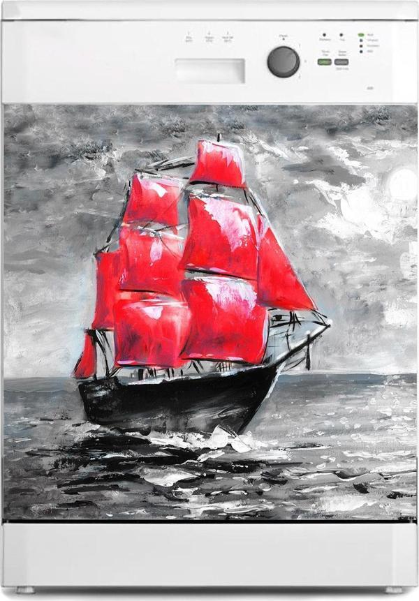 Bulaşık Makinesi Sticker Kaplama Beyaz Eşya Kaplama Kırmızı Yelken - Image 1