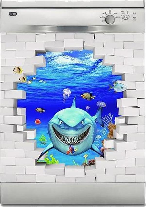 Bulaşık Makinesi Sticker Kaplama Beyaz Eşya Kaplama Köpek Balığı - Image 1