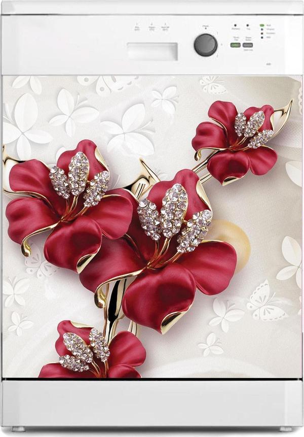 Bulaşık Makinesi Sticker Kaplama Beyaz Eşya Kaplama 3d Kırmızı Gül - Image 1