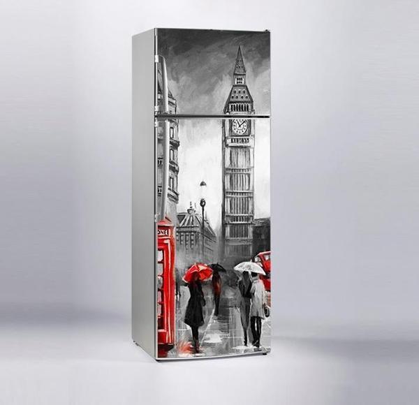 Buzdolabı Sticker Kaplama Dolap Kaplama Etiketi Saat Kulesi Yağlıboya - Image 1