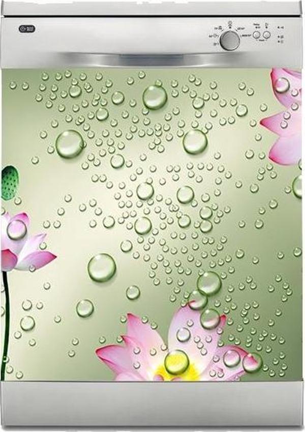 Bulaşık Makinesi Sticker Kaplama Beyaz Eşya Kaplama Su Damlaları Çiçek - Image 1