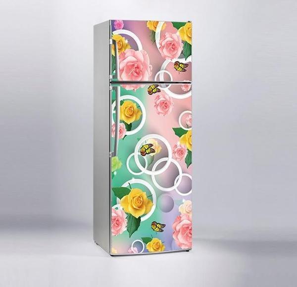 Buzdolabı Sticker Kaplama Dolap Kaplama Etiketi Sarı Çiçek Kelebek - Image 1