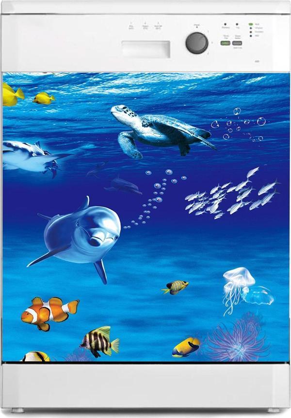 Bulaşık Makinesi Sticker Kaplama Beyaz Eşya Kaplama Sualtı Dünyası Yunus - Image 1