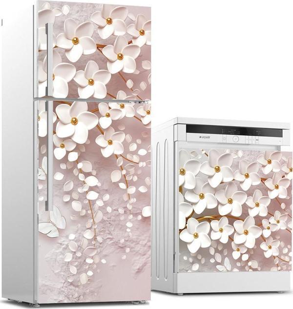 Buzdolabı ve Bulaşık Makinası Beyaz Eşya Sticker Kaplama 3d Pembemsi Ağaç - Image 1