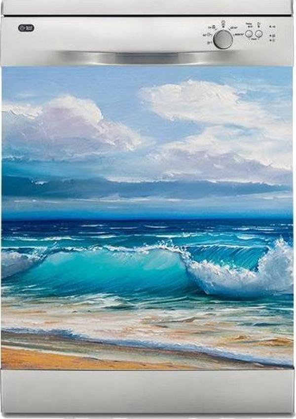Bulaşık Makinesi Sticker Kaplama Beyaz Eşya Kaplama Deniz Yağlıboya Desen - Image 1