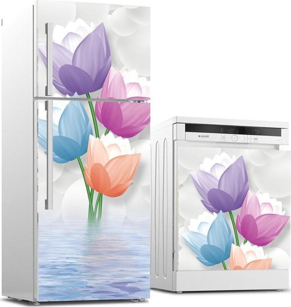 Buzdolabı ve Bulaşık Makinası Beyaz Eşya Sticker Kaplama 3d Renkli Çiçekler - Image 1
