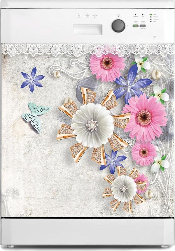 Bulaşık Makinesi Sticker Kaplama Beyaz Eşya Kaplama 3d Papatya - Image 1