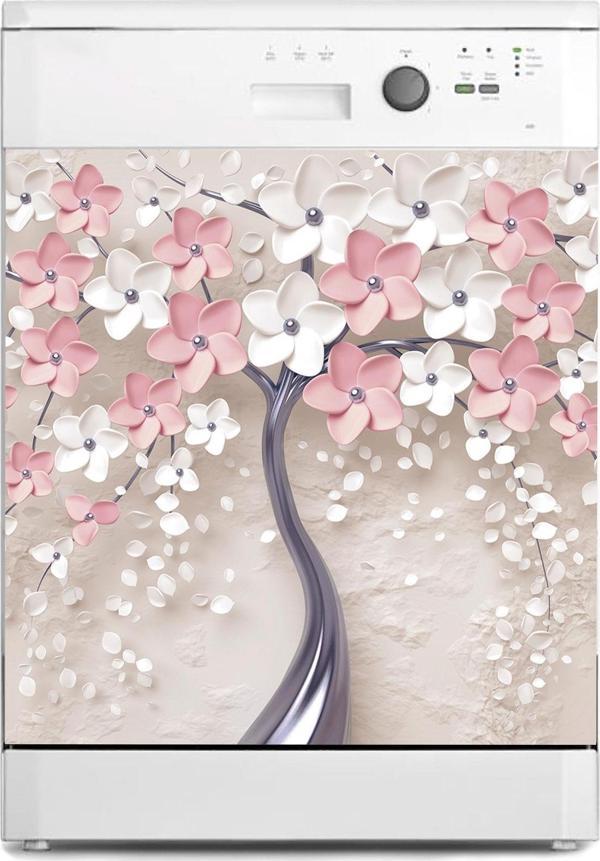 Bulaşık Makinesi Sticker Kaplama Beyaz Eşya Kaplama 3d Pembe Ağaç - Image 1