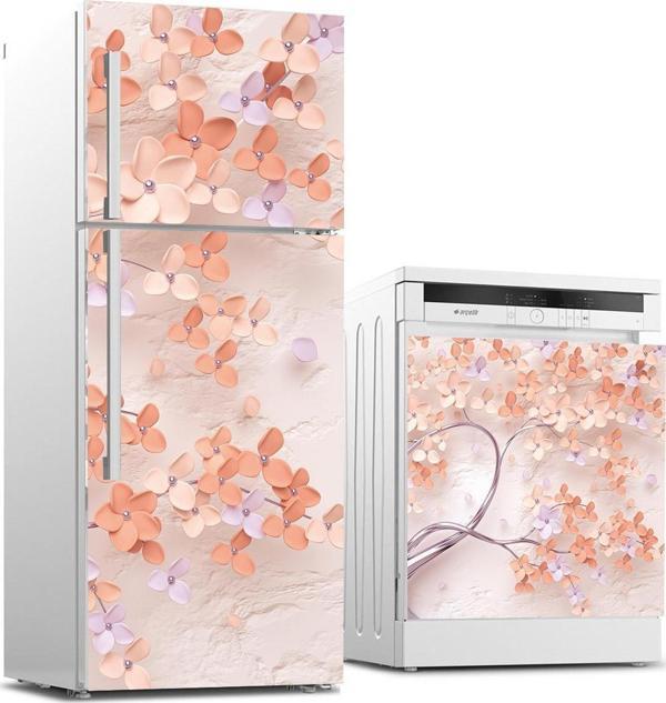 Buzdolabı ve Bulaşık Makinası Beyaz Eşya Sticker Kaplama 3D Yapraklar - Image 1