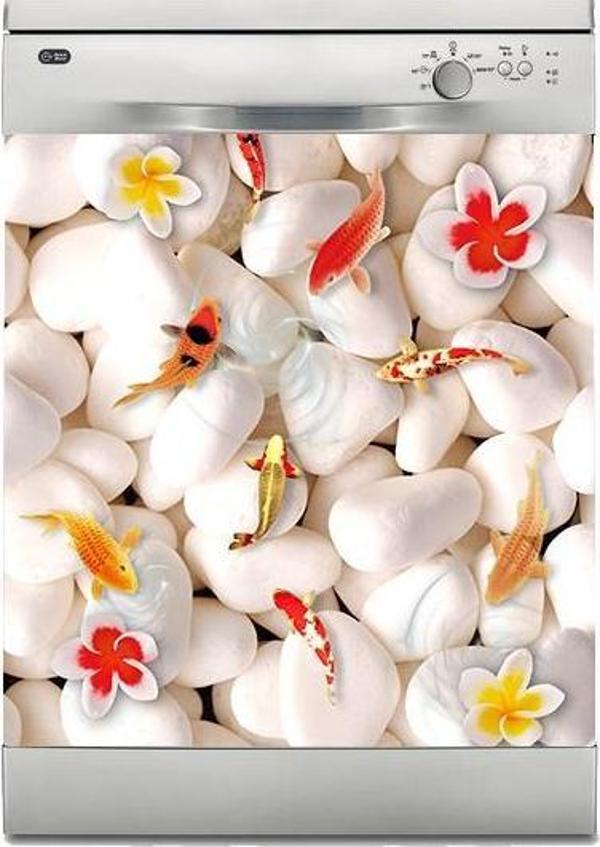 Bulaşık Makinesi Sticker Kaplama Beyaz Eşya Kaplama Taşlar Balık - Image 1